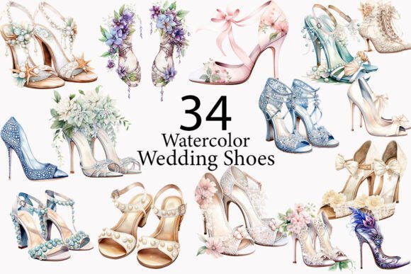 Download Watercolor Wedding Shoes Clipart - Shoes Collection