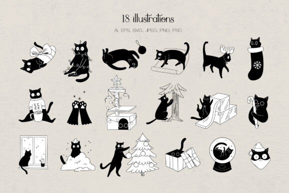 Download Christmas Cat Illustration Set - Cat Collection