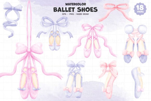 Download Watercolor Ballet Shoes Clipart Set - Shoes Collection