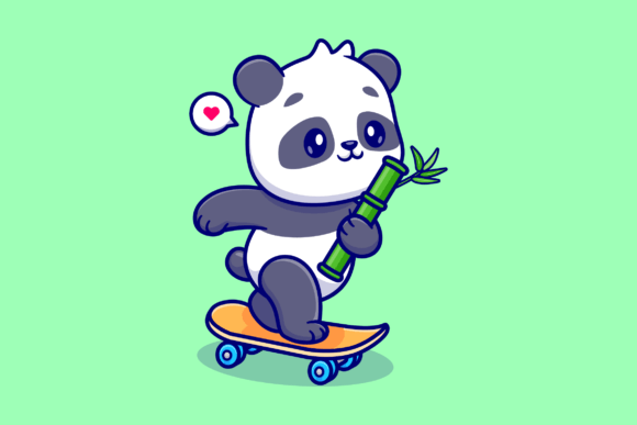 Download Cute Panda Holding Bamboo on Skateboard - Boar Collection