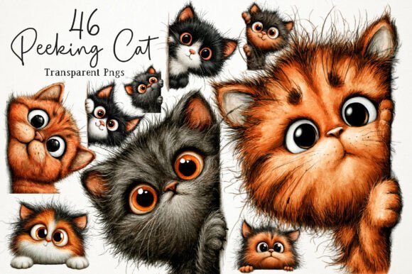Download Whimsical Quirky Peeking Cat Clipart - Cat Collection