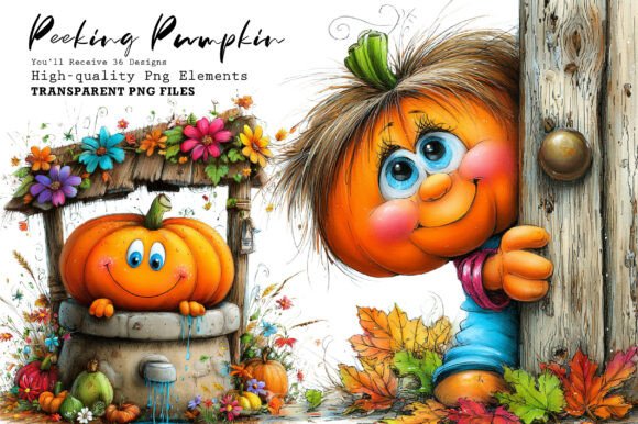 Download Whimsical Peeking Pumpkin Clipart Bundle - Premium Bundle