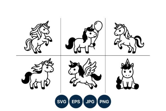 Download Cute Black White Unicorn Vector Set - White Collection