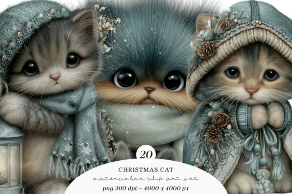 Download Whimsical Christmas Cat Clipart Bundle - Cat Collection