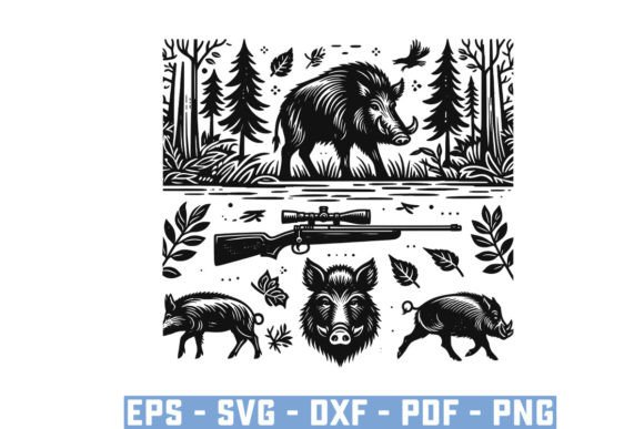 Download Wild Boar Hunter Pig Silhouette Bundle - Premium Resources