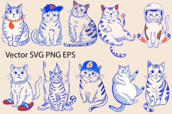 Download 10 Cat Vector Set Scribblesdoodle - Cat Collection