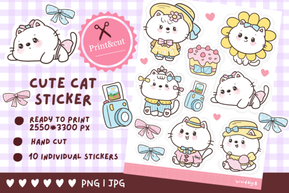 Download Cat Sticker Coquette Kawaii Cliparts - Cat Collection