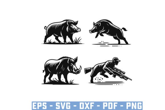Download Wild Boar Hunter Pig Silhouette Bundle - Premium Bundle