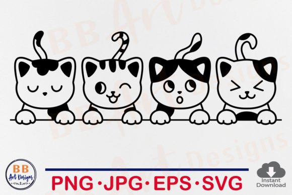 Download Peeking Cat Svg, Cute Cats Line Art PNG - Cat Collection