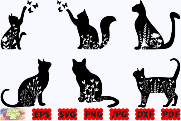 Download Floral Cat SVG | Floral Animal SVG | Cat - Cat Collection