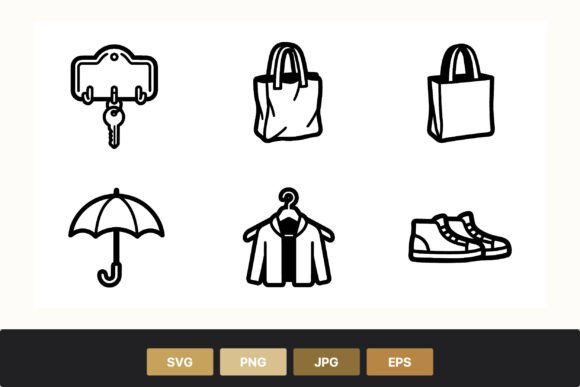 Download Key Bag Umbrella Jacket Shoes Line Art - Shoes Collection