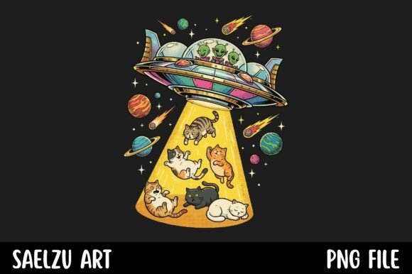 Download Cute Alien UFO Abducting Cats Space - Cat Collection