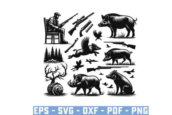 Download Wild Boar Hunter Pig Silhouette Bundle - Boar Collection