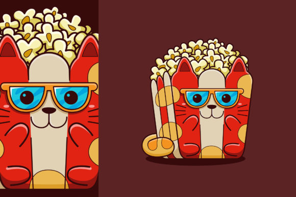 Download Cute Popcorn Cat Vector Cartoon Style - Cat Collection