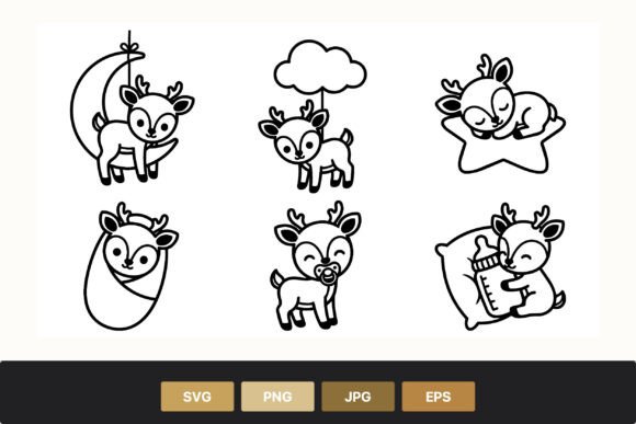 Download Cute Black and White Baby Deer Line Art - White Collection