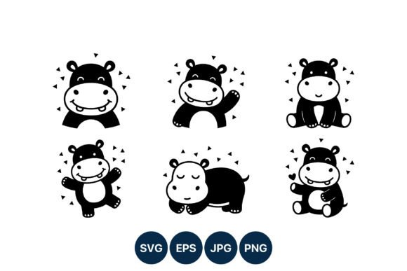 Download Cute Black White Hippo Vector - White Collection